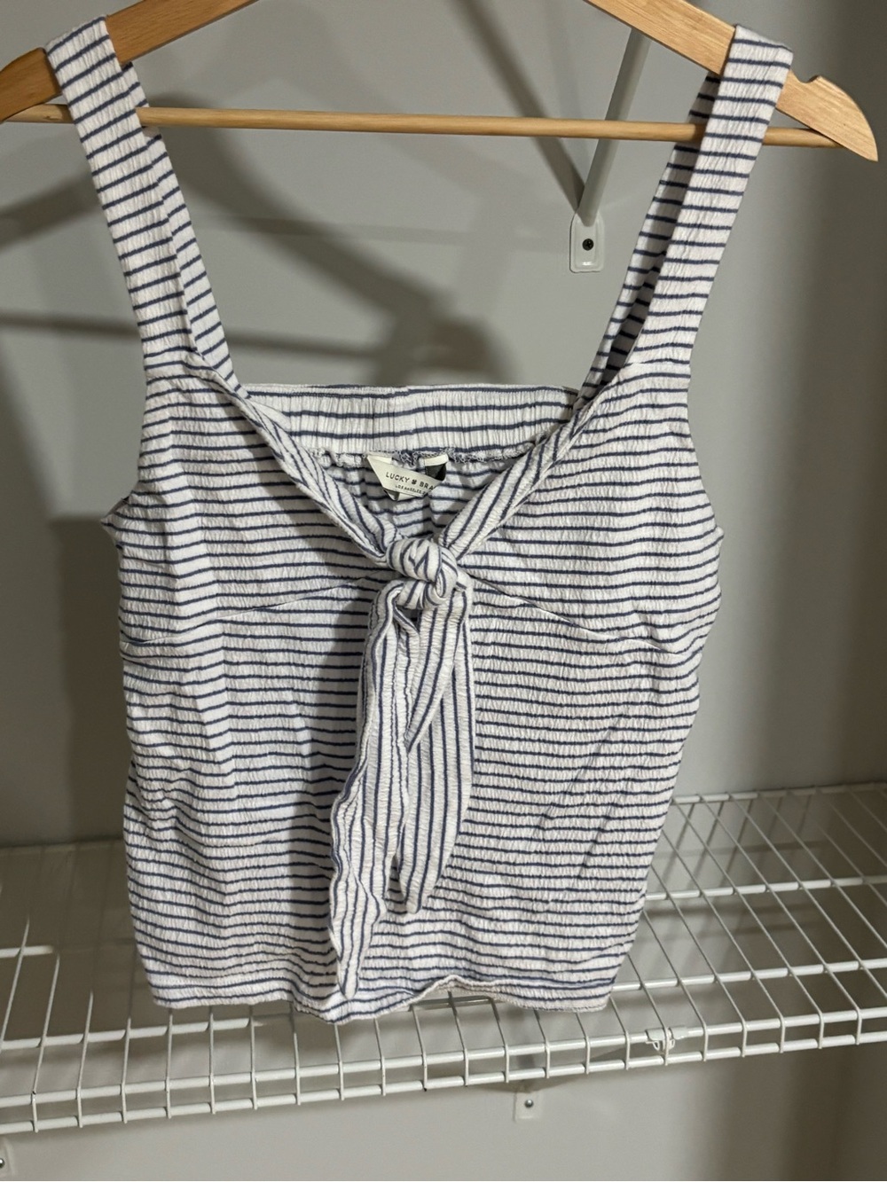 Lucky Brand White and Navy Striped Tie-Front Camisole